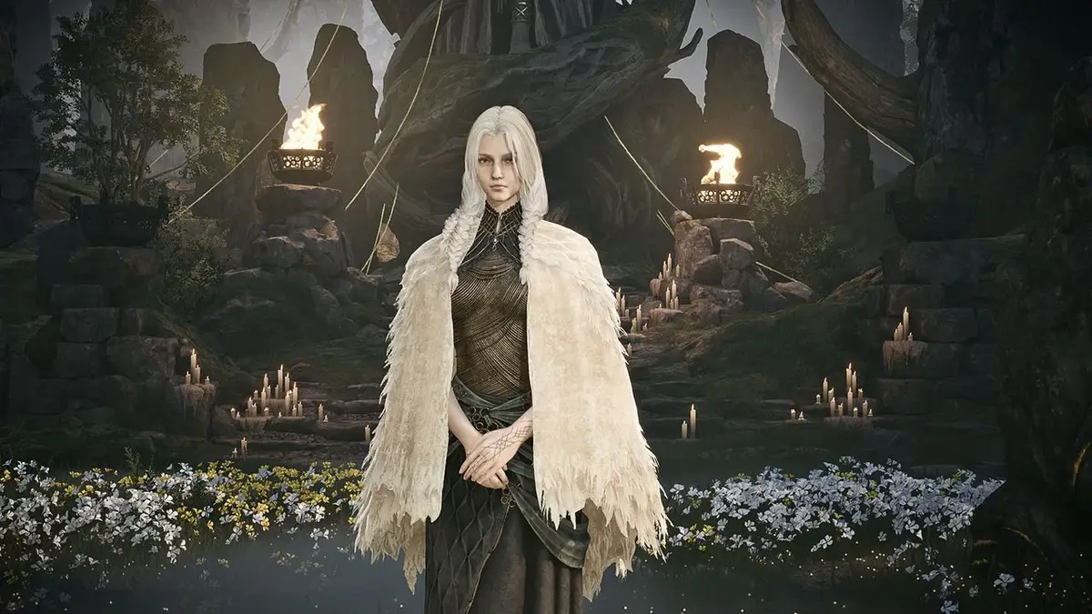 Dew the Immortal Maiden standing in Weavereach camp