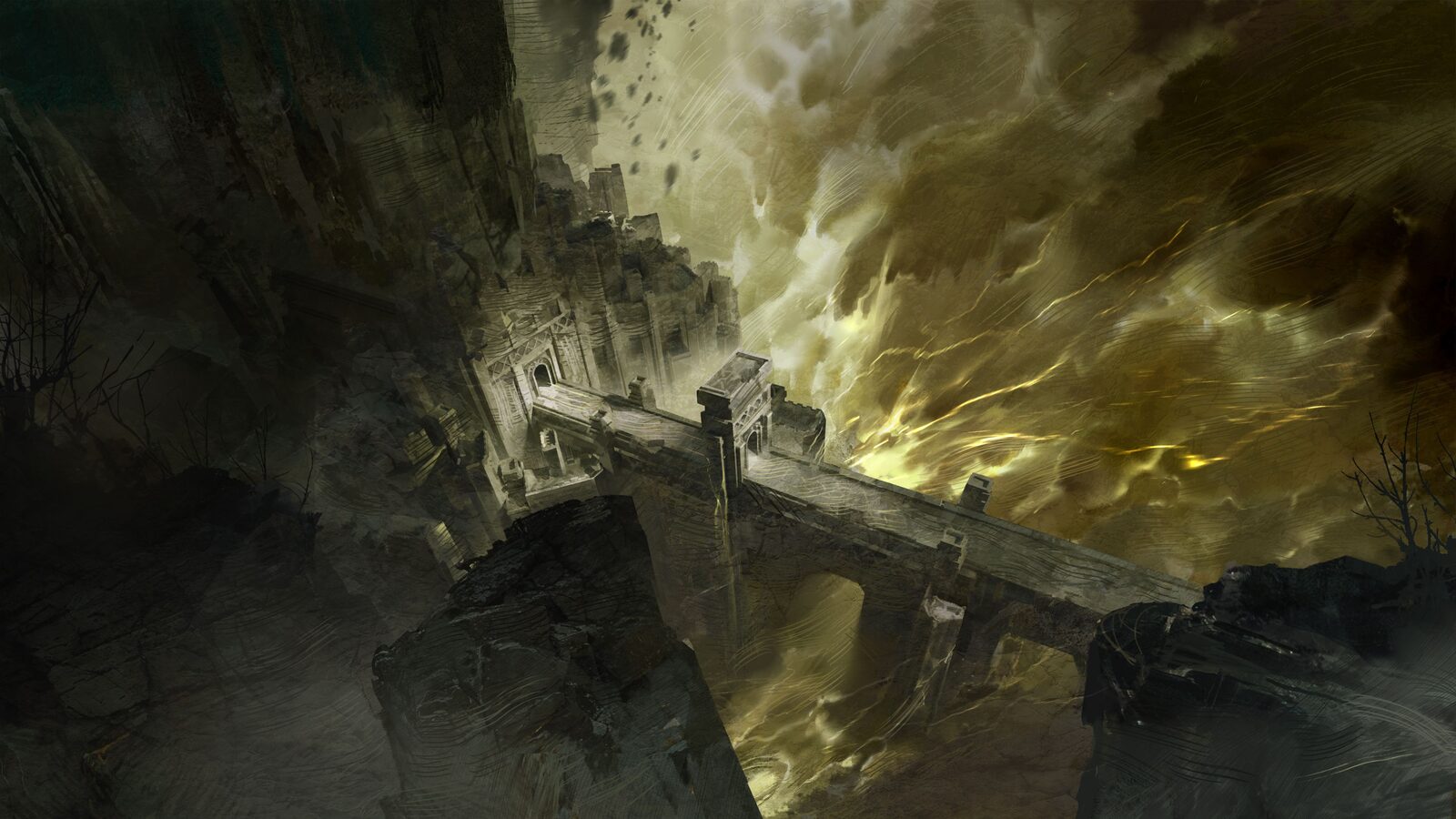 Mistfall Hunter key art — the fallen gods' world of the Gyldenmist